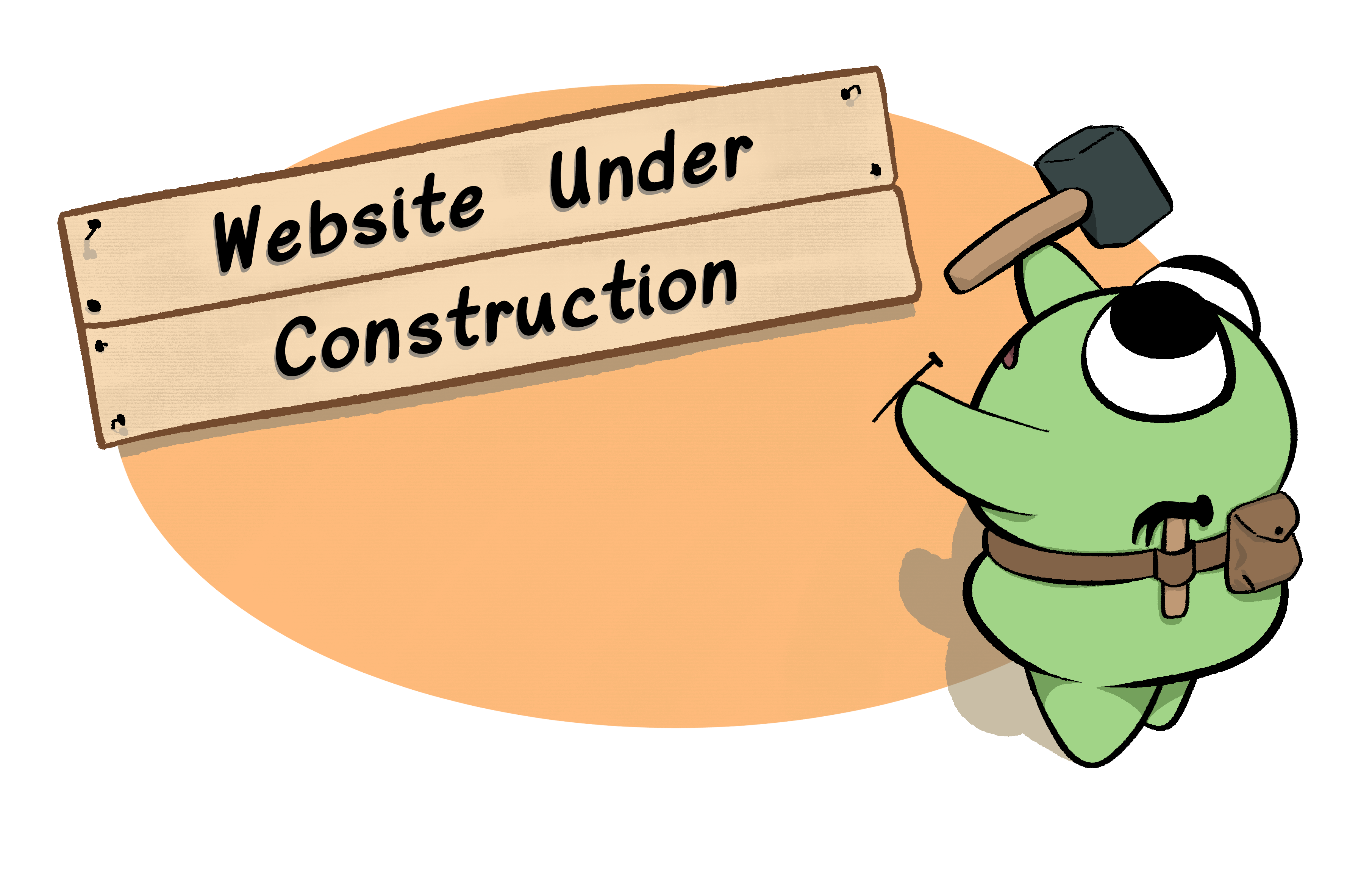 Frog with tool belt holding a hammer and nail with a sign saying 'Website Under Construction'.