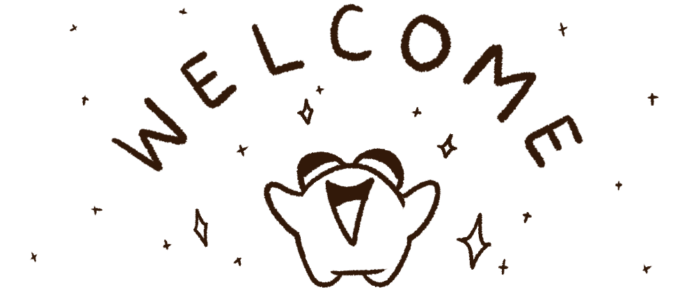 simple graphic of a happy frog under a big semi circle of text that says Welcome